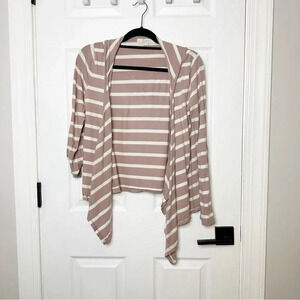 LOFT Hoodie Open Waterfall Cardigan Pink White Stripe Small‎